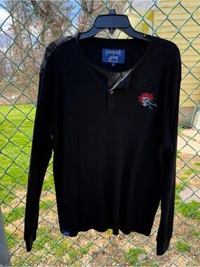 Grateful Dead Men's Black Long-Sleeve Henley Thermal Shirt